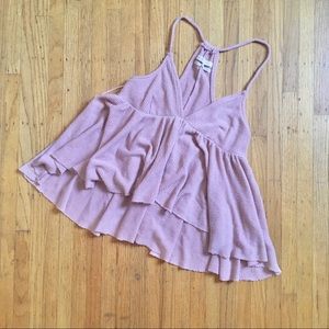 UO baby pink high low waffle crop top XS
